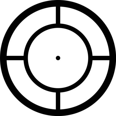 Çift daire çerçevesi içinde merkezi bir noktaya sahip minimalist Crosshair reticle tasarımı, odaklanmayı ve hassasiyeti vurguluyor, uygulamaları hedef almak veya hedeflemek için ideal