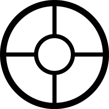 Minimalist siyah ve beyaz geometrik tasarım, bir daireyi dört çeyreğe bölerek dengeli ve simetrik bir bileşim oluşturur.