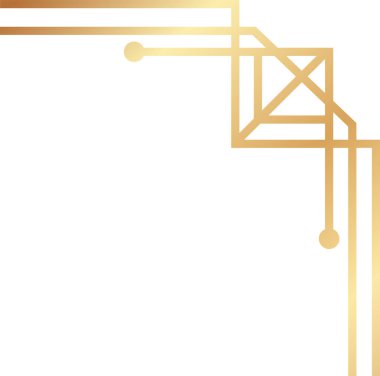 Zarif altın sanat deco köşe süsü 1920 'lerin cazibesini ve geometrik tarzını çağrıştıran lüks ve klasik bir çerçeve yaratır. Tasarımlara biraz sofistike bir dokunuş eklemek için mükemmeldir.