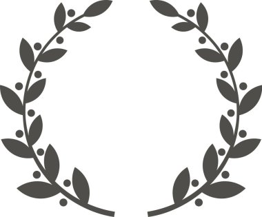 Minimalist koyu gri defne çelengi geniş bir kopya alanı ile dairesel bir çerçeve oluşturuyor, ödül, logo veya başarı ve başarıyı kutlayan zarif dekoratif öğeler sergilemek için mükemmel.