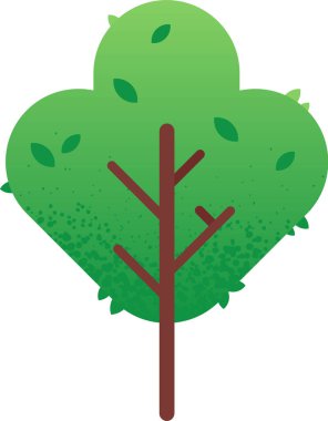 Kahverengi gövdeli stilize edilmiş bir ağaç, yuvarlak yeşil taç ve düşen yapraklar, doğayı, büyümeyi ve çevresel farkındalığı sembolize eden minimalist bir vektör çizimi