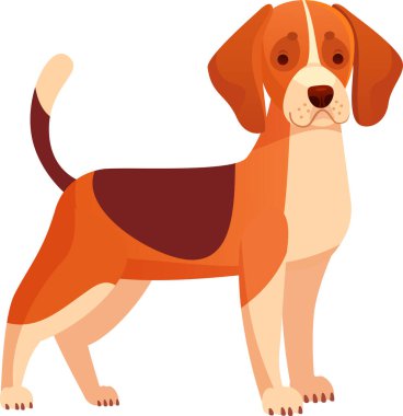 Çizgi filmlerde kuyruğunu kaldırmış bir av köpeğinin tasviri. Karakteristik üç renkli ceketini ve dostça ifadesini sergiliyor. Evcil hayvan tasarımları için ideal.