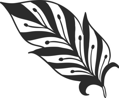 Siyah ve beyaz çizgili el yapımı tüy, çeşitli tasarım uygulamaları için uygun görsel olarak çekici ve dekoratif bir element oluşturur