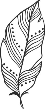 Akan çizgiler ve noktalarla süslenmiş tek tüy zarif ve sanatsal bir desen yaratıyor, bohem, doğa esinlenmiş veya klasik tasarımlar için ideal.