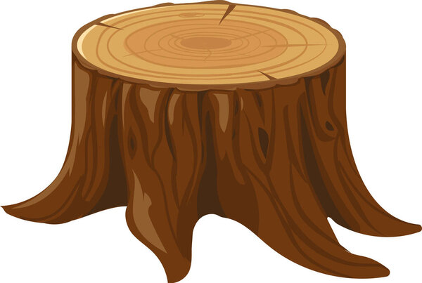 Пень дерева изолирован на белом фоне, выделяя заметные кольца роста и демонстрируя текстурированную кору, отражающую естественную красоту и возраст древесины