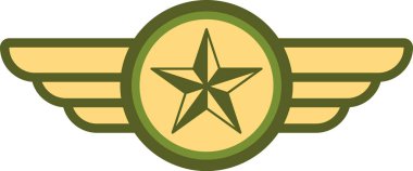 Merkezde bir yıldız bulunan stilize askeri kanat logosu, kahramanlık, hizmet ve havacılık mükemmeliyeti kavramlarını çağrıştırıyor, vatansever veya silahlı kuvvetler için ideal tasarımlar