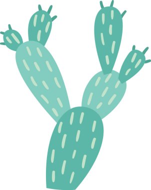 Açık yeşil dikenli armut kaktüsü yuvarlak yapraklar ve küçük dikenlerle büyüyor. Beyaz arkaplanda izole edilmiş basit vektör çizimi.