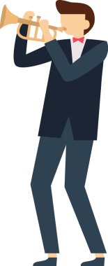 Profesyonel trompetçi klasik müzik konseri veriyor. Yetenekli ve tutkulu bir enstrüman çalıyor. Güzel melodiler yaratıyor.