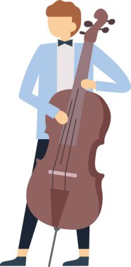 Elinde papyon ve açık mavi gömlekle çello çalan müzisyen klasik müziğin özünü ve canlı performansın sanatını temsil ediyor.