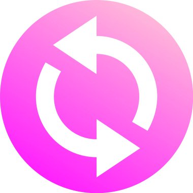 Saat yönünde dönen dairesel ok canlı pembe gradyan arkaplan, yenilenme, döngü ve sonsuz hareket kavramlarını somutlaştıran sürekli bir süreci sembolize eder.