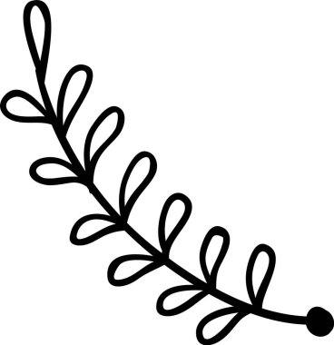 Basit, yapraklarla çizilmiş kavisli bir dalın tasviri, çeşitli dekoratif amaçlar için minimalist ve zarif bir botanik tasarım unsuru yaratıyor.