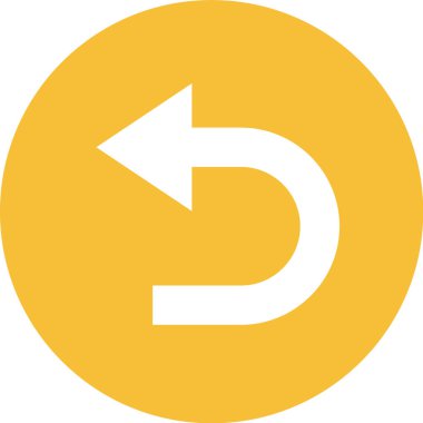 Beyaz dönüş oku canlı sarı bir arkaplan üzerinde sola doğru kıvrılarak, dijital arayüzlerde sadelik ve berraklık ile yön bulma ve düzeltmeyi temsil eder.