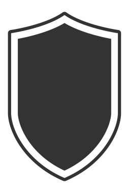 Koyu gri merkezi ve zıt beyaz sınırı olan güvenlik, savunma ve güvenliği sembolize eden klasik kalkan simgesi, koruma ve güvenilirliği temsil etmek için mükemmel.