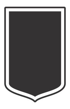 Yuvarlak köşeli ve sivri uçlu, beyaz kenarlı, koyu gri merkezli, amblemler, logolar veya heraldik tasarımlar için ideal boş bir dikey kalkanın basit, düz vektör çizimi