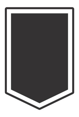 Beyaz kenarlı basit bir boş dikey kalkanın minimalist vektör çizimi, koruma, güvenlik ve savunma kavramlarını temsil eder.