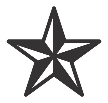 Beş köşeli yıldız parlıyor, mükemmelliğin ve başarının sembolü, başarıyı, kaliteyi ve minimalist grafik tasarımda en üst performansı temsil ediyor.