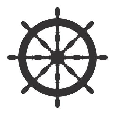 Klasik gemi direksiyon silueti denizcilik navigasyon ve kontrol simgesi, denizcilik maceraları ve deniz tarihi temalarını çağrıştırıyor