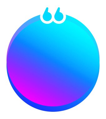 Tırnak işaretleri içeren yuvarlak boş şablon canlı bir mavi ve mor gradyan çemberin üzerinde zarif bir şekilde süzülüyor, tırnak işareti ya da ifadeleri pürüzsüzce birleştirmek için ideal