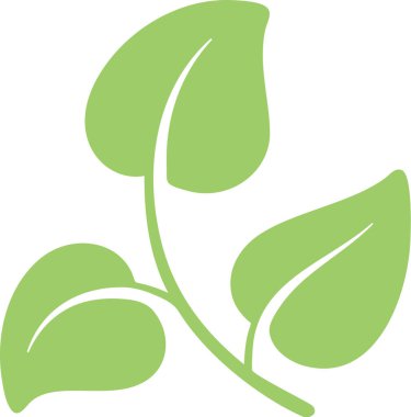 İnce kıvrımlı bir dalda büyüyen üç açık yeşil yaprak içeren minimalist vektör çizimi, logolar ve dekoratif elementler için doğa, büyüme ve sürdürülebilirliği sembolize etmektedir.