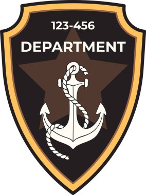 Denizcilik departmanının logosu halatla sarmalanmış bir çapayı gösteriyor. Merkezde 5 köşeli bir yıldızın üzerine kurulmuş bir kalkan şeklinde bir zemin.