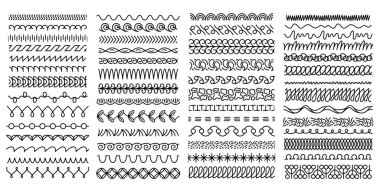 Kusursuz el çizimi karalama bölmeleri. Dekoratif sınırlar ve oklar koleksiyonu, düğün davetiyesi metni için soyut geometrik fırça darbeleri. Vektör çerçeve dekorasyonu.