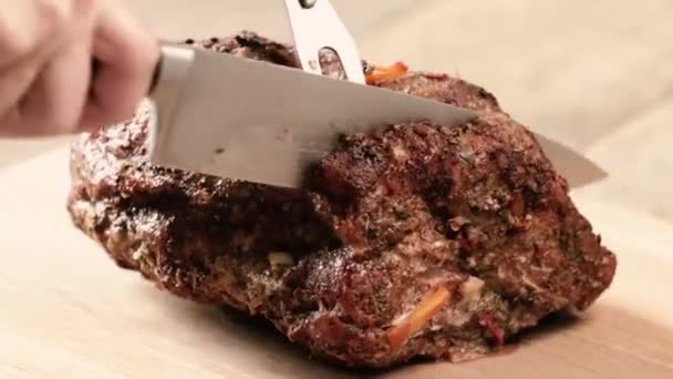 Meat Vegetables Fried Pan Vegetables Chef Hand Stirs Ingredients Close — Video
