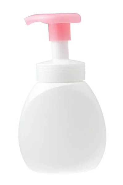 Biała Butelka Kremu Kosmetycznego Różową Osłoną Białym Tle — Zdjęcie stockowe