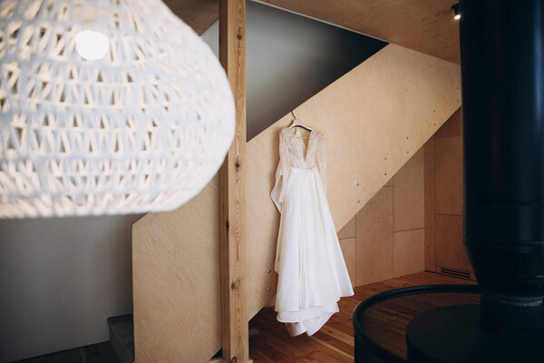 Brides Wedding Dress Beautiful View Hanger Royalty Free Stock Photos