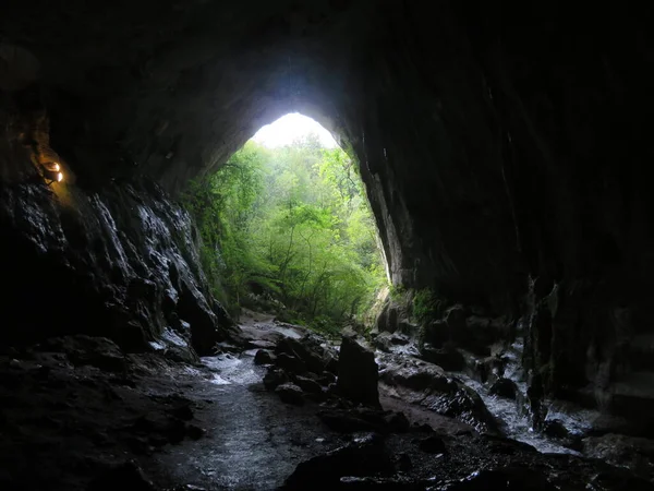 美しい深い先史時代の洞窟魔女の部族は深い湿った ストック写真