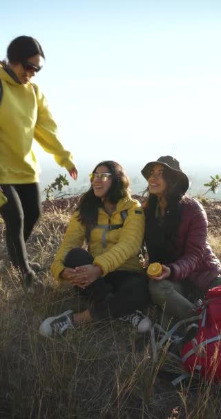 Vertikální Video Mexické Dívky Která Připojí Svým Přátelům Horách Vezme — Stock video