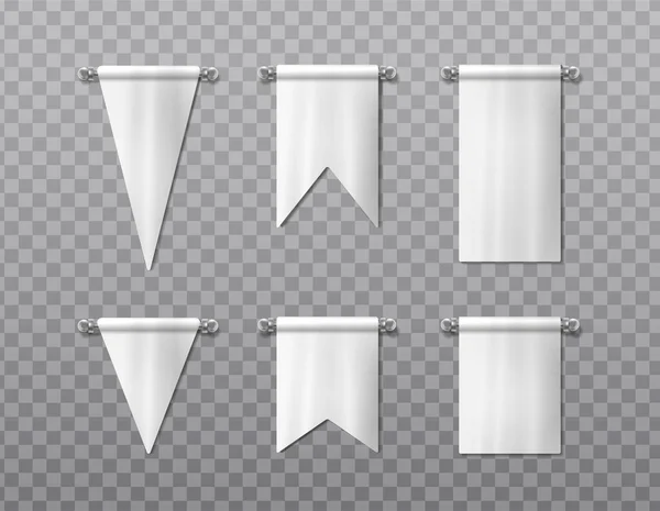 Vektorsymbole Gesetzt Weiße Wimpelattrappe Verschiedenen Formen Hängende Fahne — Stockvektor