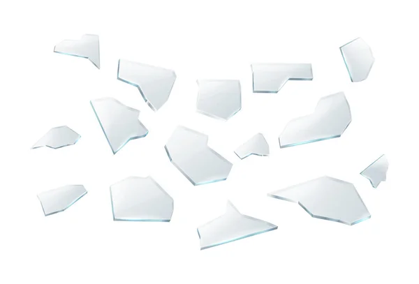 Realistische Vektorillustration Zerbrochene Risse Aus Transparenten Glasstücken Isoliert Auf Weißem — Stockvektor