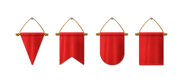 Realistische Vectoricoon Set Rode Hangende Wimpel Verschillende Vormen Hangende Bannervlag — Stockvector