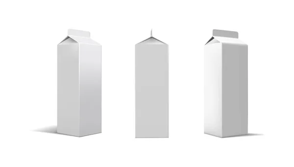 Realistische Vektorsymbole Gesetzt Attrappe Weißer Getränkekartons Milchverpackungen Seite Vorder Rückseite — Stockvektor