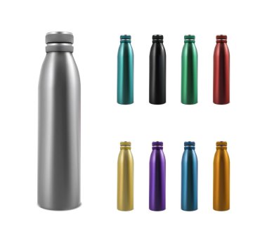 Gerçekçi vektör simgesi ayarlandı. Spor şişesi koleksiyonu.