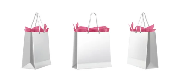 Realistic Vector Icon White Carton Shopping Bag Side Front Back — Stock Vector