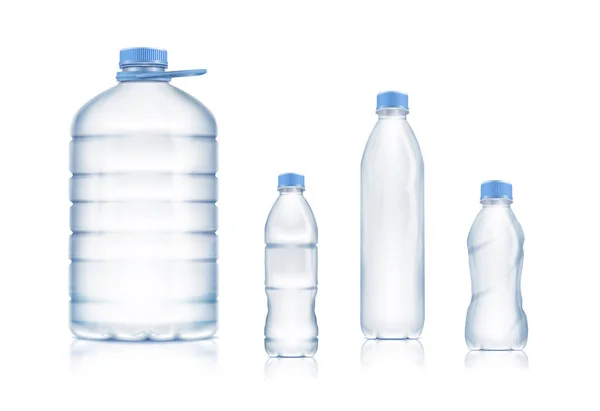 Realistisk Vektor Ikon Set Insamling Plastflaskor Stora Små Och Olika — Stock vektor