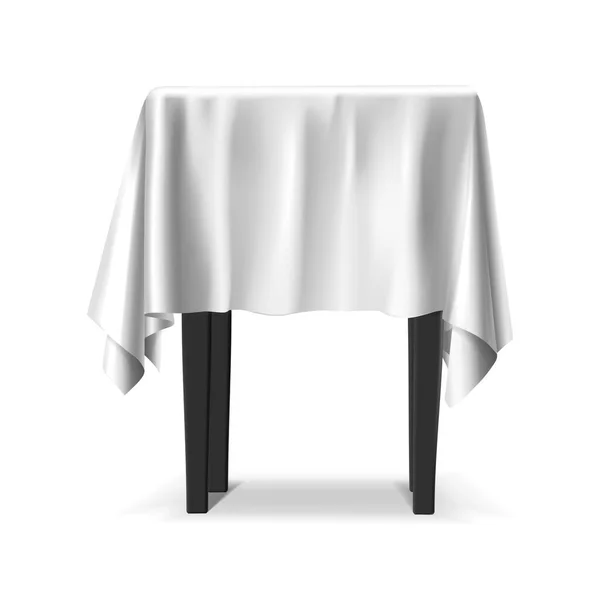 Prealistic Διανυσματική Εικόνα Τραπέζι Καλυμμένο Λευκό Ύφασμα Απομονωμένα Λευκό Φόντο — Διανυσματικό Αρχείο
