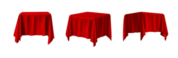 Realistische Darstellung Des Vektorsymbols Rote Tischdecke Seiten Front Und Draufsicht — Stockvektor