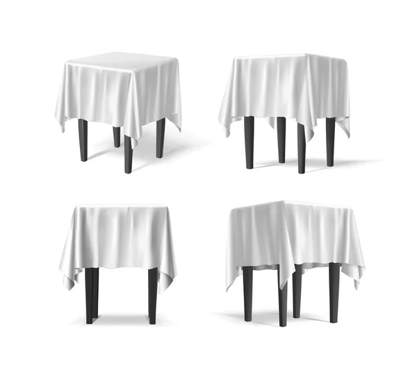 Realistische Darstellung Des Vektorsymbols Tisch Mit Weißem Tuch Bedeckt Vereinzelt — Stockvektor