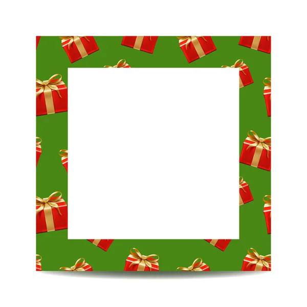矢量插图圣诞快乐 新年快乐背景 节日问候横幅 传单和卡片 红色礼品盒 绿框上有金色缎带 — 图库矢量图片
