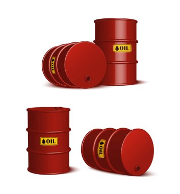 realistic vector icon illustration set. Red oil barrels.
