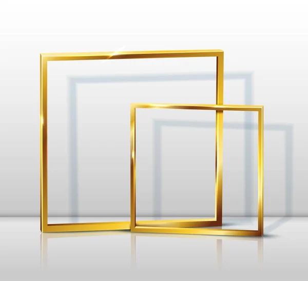 Realistischer Vektor Goldene Rahmen Auf Grauem Hintergrund — Stockvektor