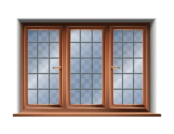 Трехмерный Реалистичный Векторный Значок Деревянное Окно — стоковый вектор