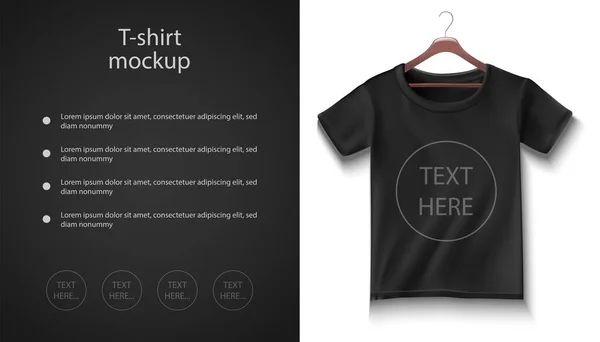Shirt Vectoriel Realsitic Couleur Noire Illustration Isolée Maquette Pour Votre — Image vectorielle