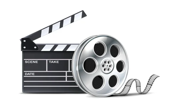 Film Haspel Film Metalen Rol Met Zwarte Tape Film Clapper — Stockvector