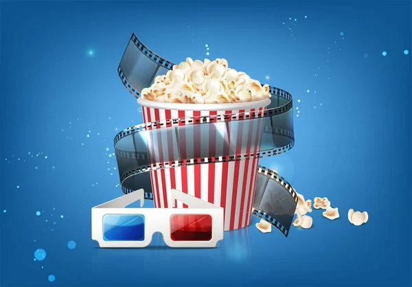 Realistische Darstellung Des Vektorsymbols Hintergrund Der Filmzeit Popcorn Eimer Mit — Stockvektor