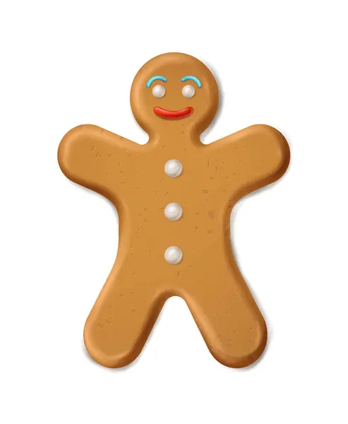 Cartoon Style Vector Icon Gingerbread Man Cookie Isolated Happy New — Stock Vector