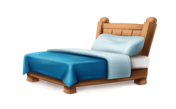 Vektor Symbol Cartoon Stil Holzdoppelbett Mit Decke Und Zwei Kissen — Stockvektor