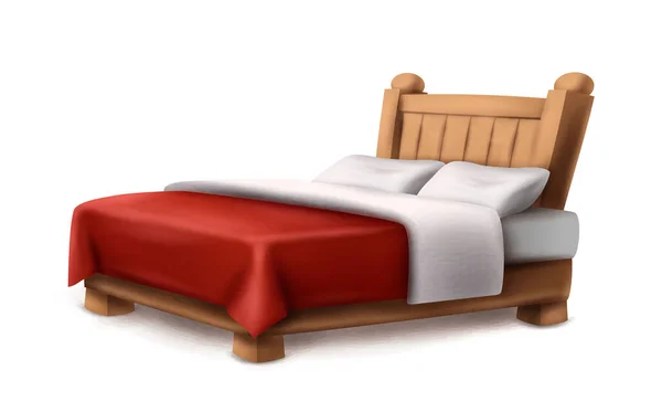 Vektor Symbol Cartoon Stil Holzdoppelbett Mit Roter Decke Und Zwei — Stockvektor
